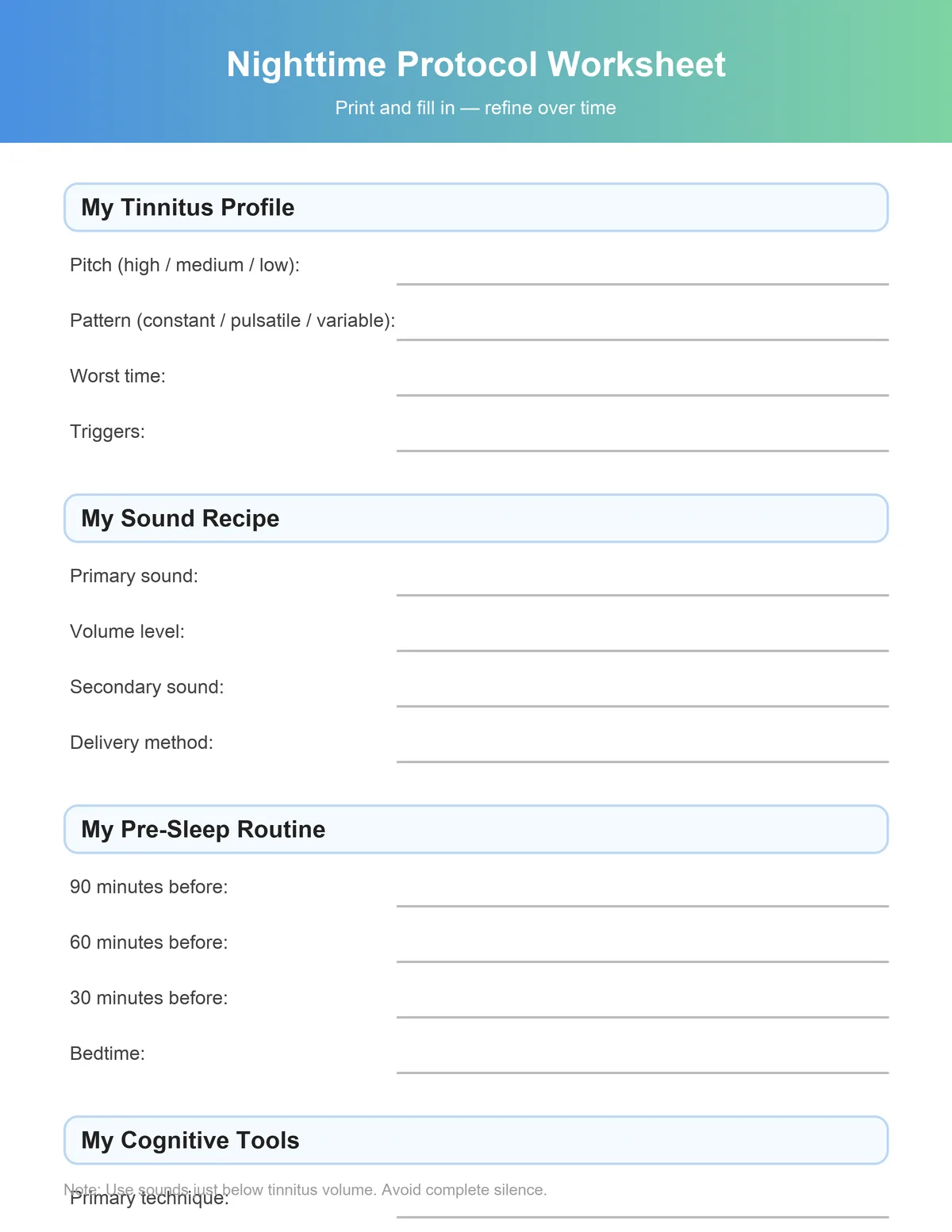Printable nighttime protocol worksheet